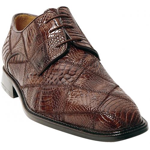 Belvedere "Mario" Brown All-Over Crocodile Patchwork Shoes